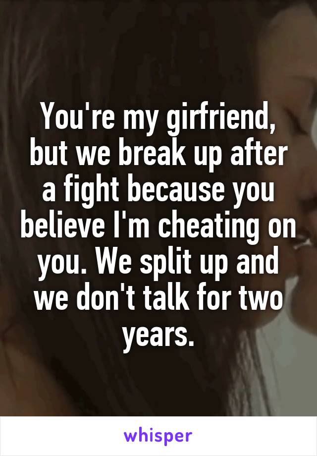 You're my girfriend, but we break up after a fight because you believe I'm cheating on you. We split up and we don't talk for two years.