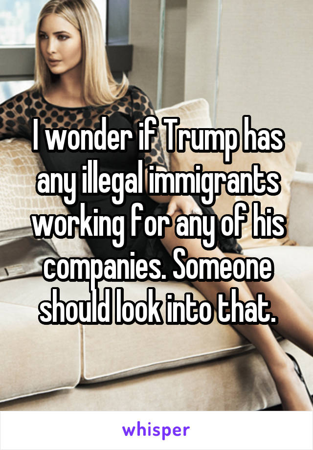 I wonder if Trump has any illegal immigrants working for any of his companies. Someone should look into that.