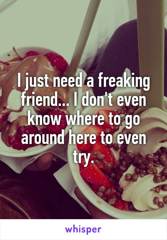 I just need a freaking friend... I don't even know where to go around here to even try.