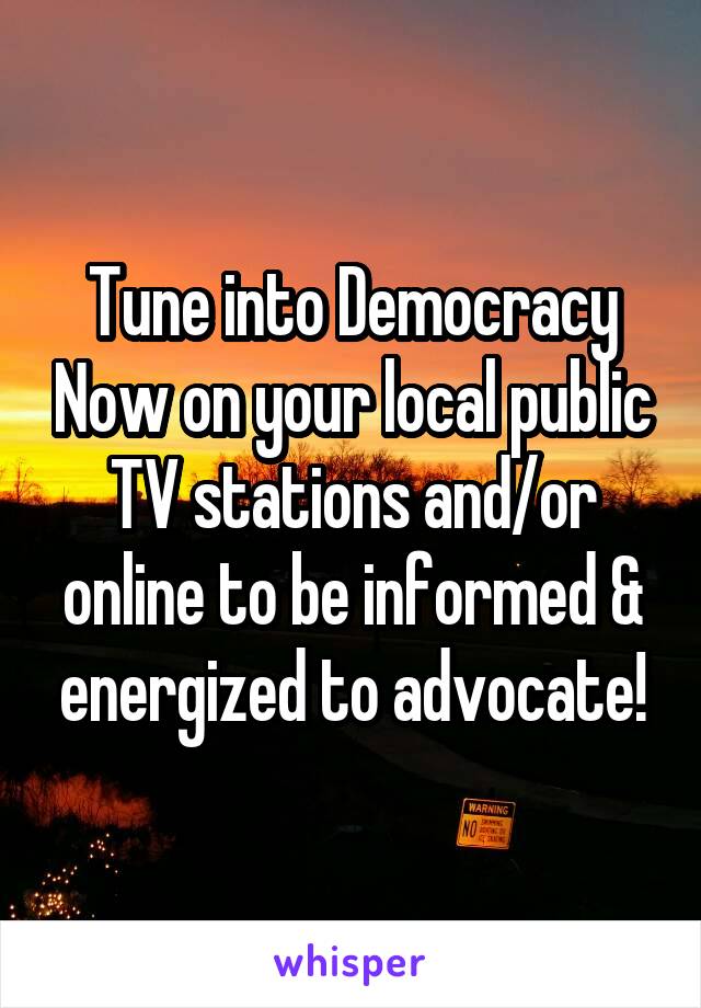 Tune into Democracy Now on your local public TV stations and/or online to be informed & energized to advocate!