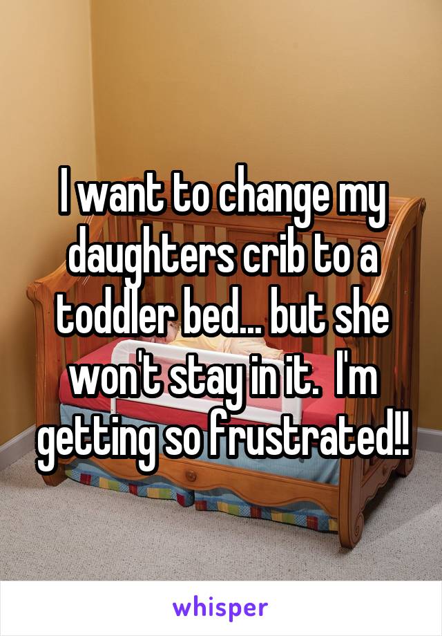 I want to change my daughters crib to a toddler bed... but she won't stay in it.  I'm getting so frustrated!!