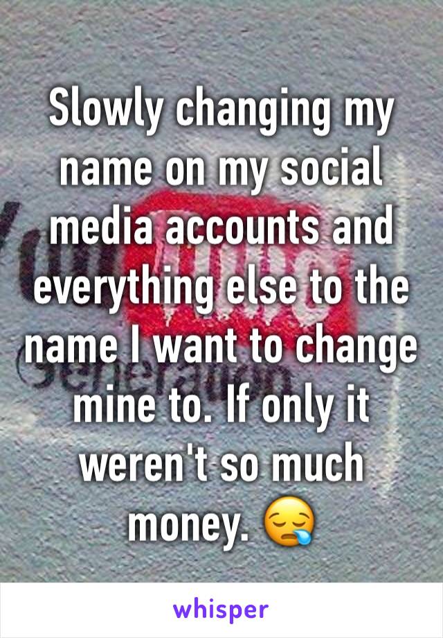 Slowly changing my name on my social media accounts and everything else to the name I want to change mine to. If only it weren't so much money. 😪