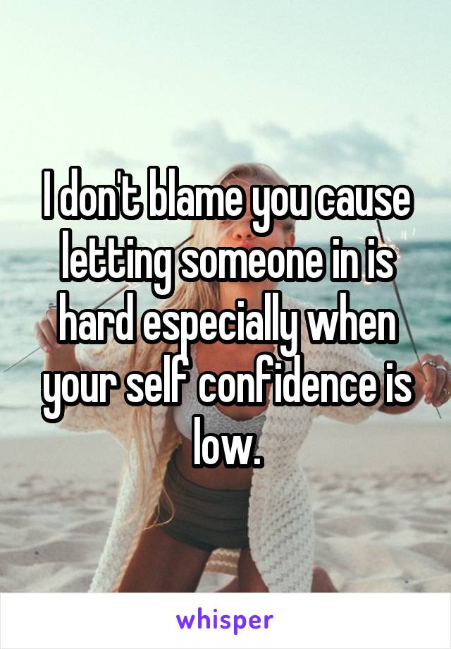 I don't blame you cause letting someone in is hard especially when your self confidence is low.