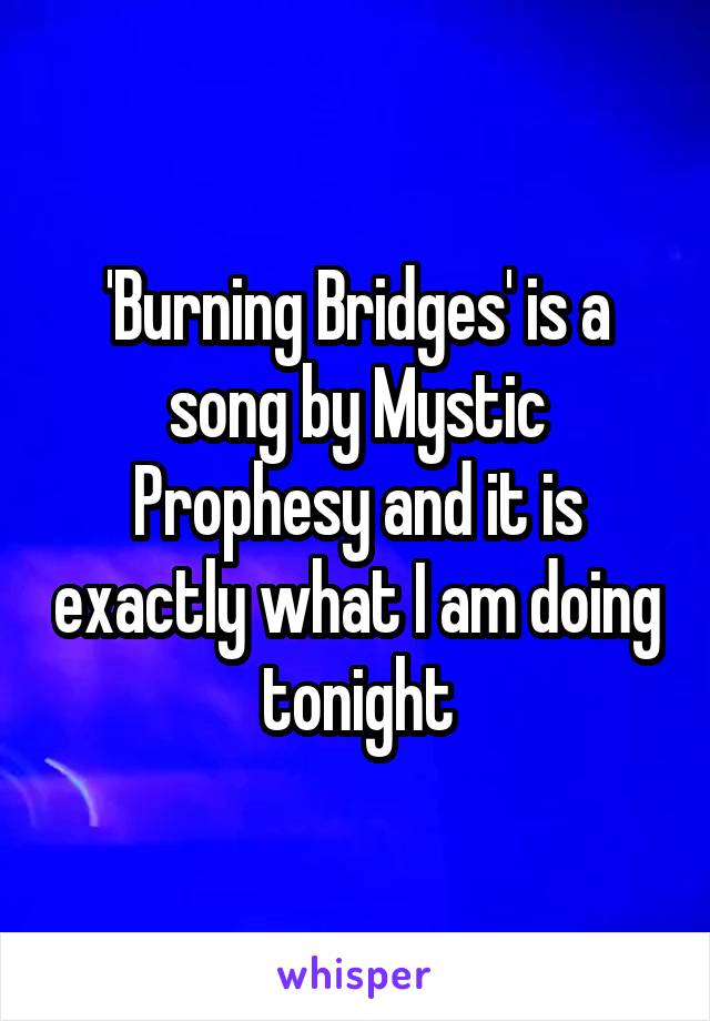 'Burning Bridges' is a song by Mystic Prophesy and it is exactly what I am doing tonight