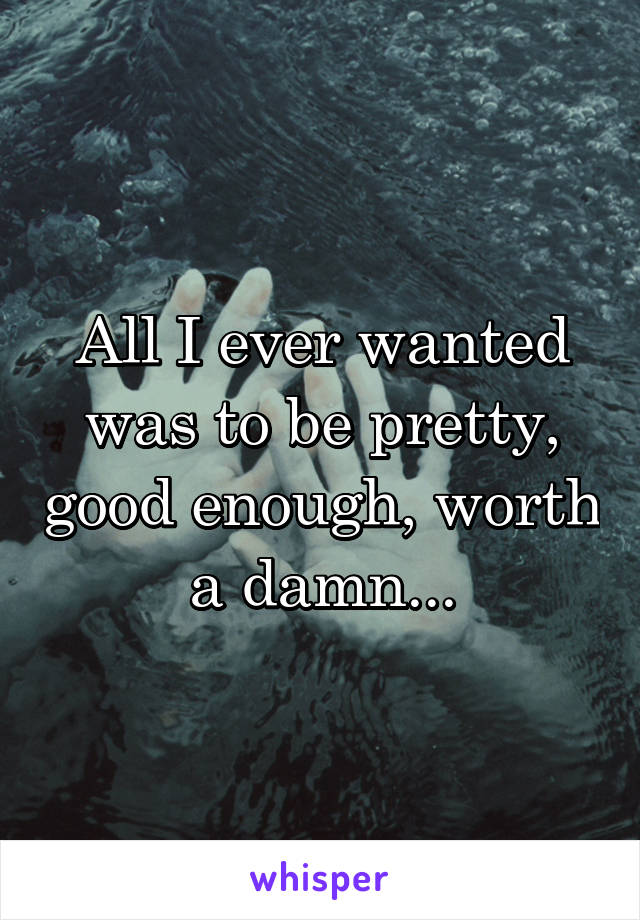 All I ever wanted was to be pretty, good enough, worth a damn...