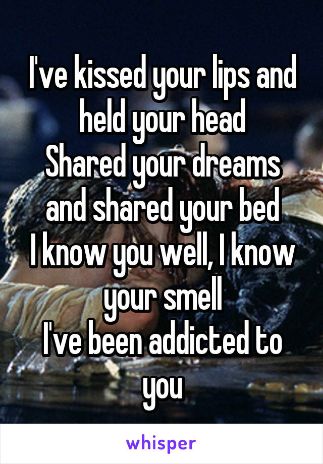 I've kissed your lips and held your head
Shared your dreams and shared your bed
I know you well, I know your smell
I've been addicted to you