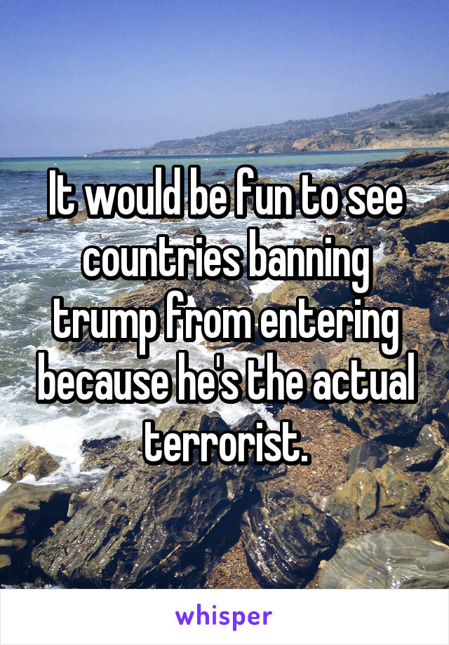 It would be fun to see countries banning trump from entering because he's the actual terrorist.