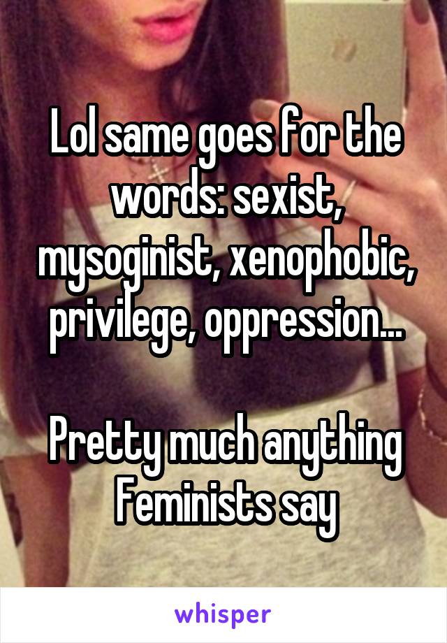 Lol same goes for the words: sexist, mysoginist, xenophobic, privilege, oppression...

Pretty much anything Feminists say