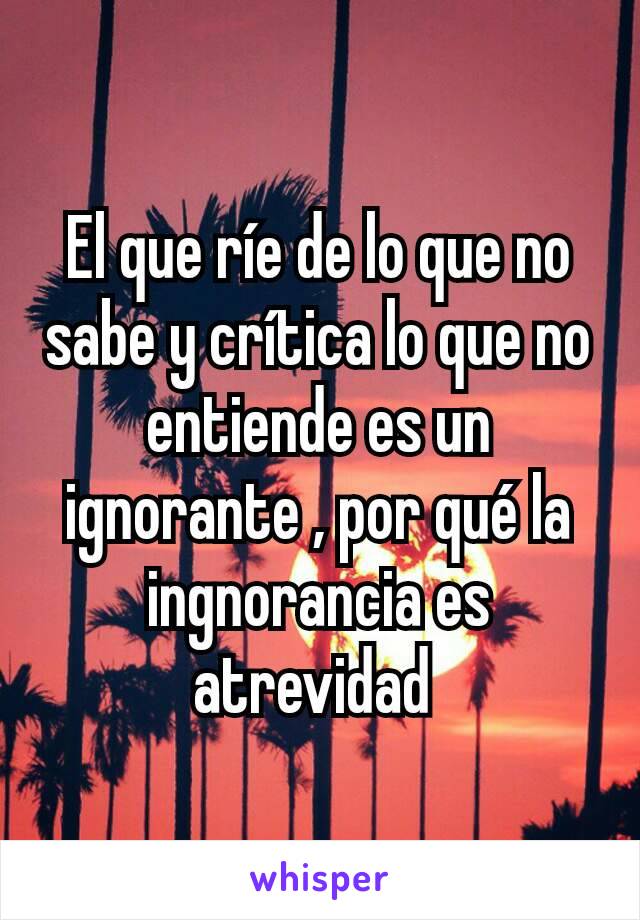 El que ríe de lo que no sabe y crítica lo que no entiende es un ignorante , por qué la ingnorancia es atrevidad 