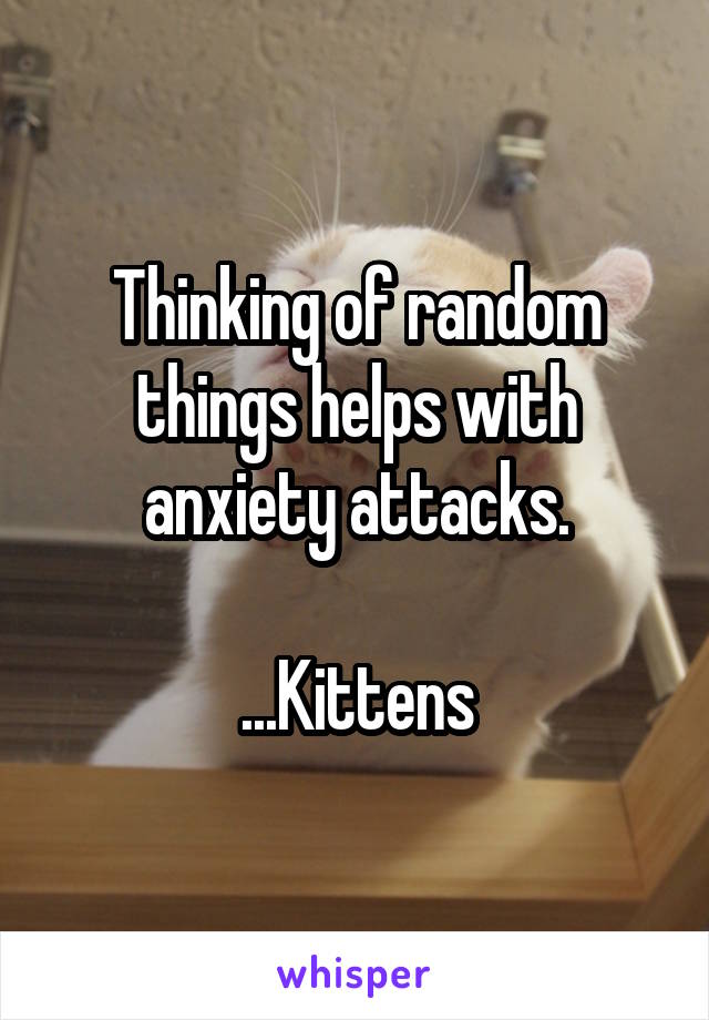 Thinking of random things helps with anxiety attacks.

...Kittens