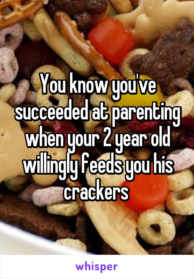 You know you've succeeded at parenting when your 2 year old willingly feeds you his crackers 