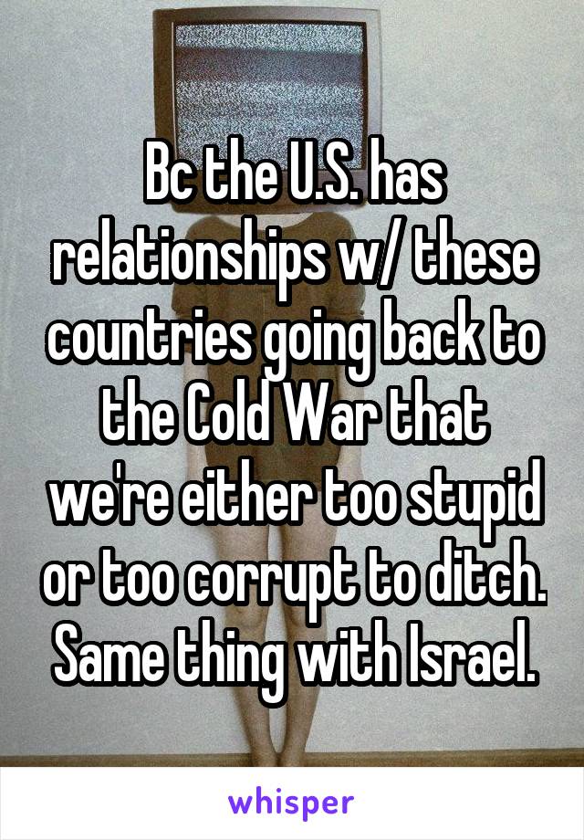 Bc the U.S. has relationships w/ these countries going back to the Cold War that we're either too stupid or too corrupt to ditch. Same thing with Israel.