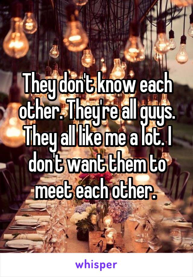 They don't know each other. They're all guys. They all like me a lot. I don't want them to meet each other. 