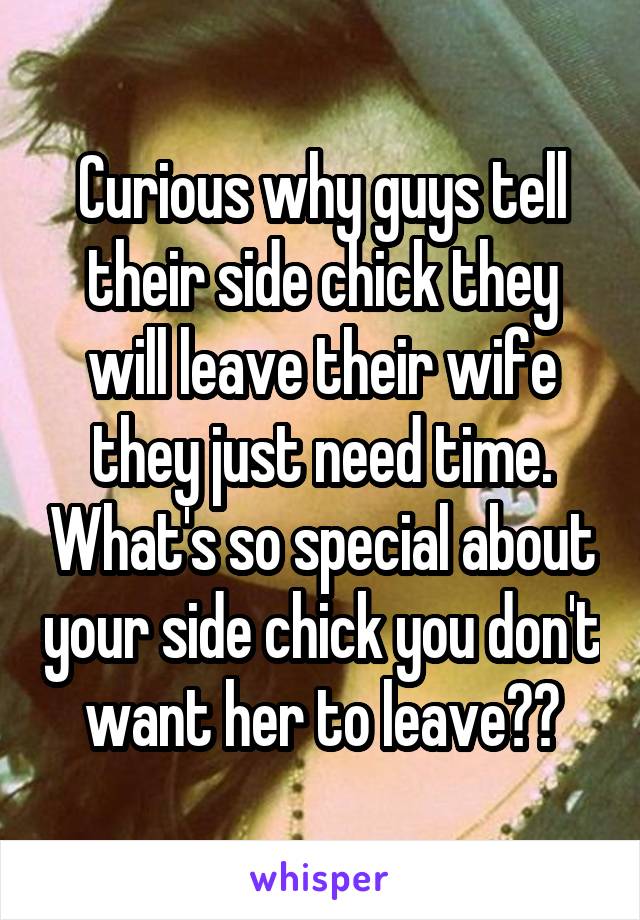 Curious why guys tell their side chick they will leave their wife they just need time. What's so special about your side chick you don't want her to leave??