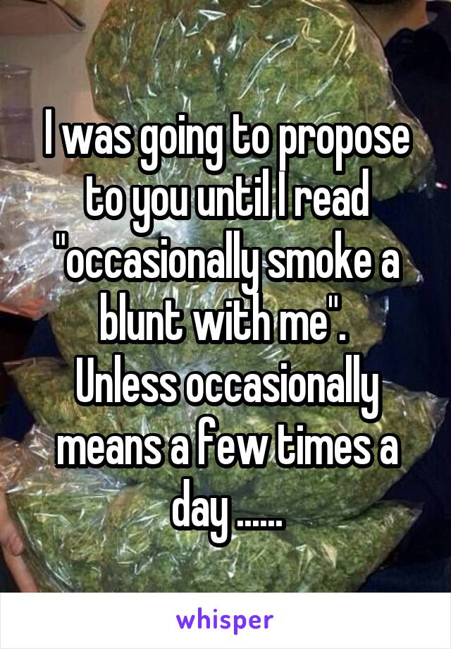 I was going to propose to you until I read "occasionally smoke a blunt with me". 
Unless occasionally means a few times a day ......