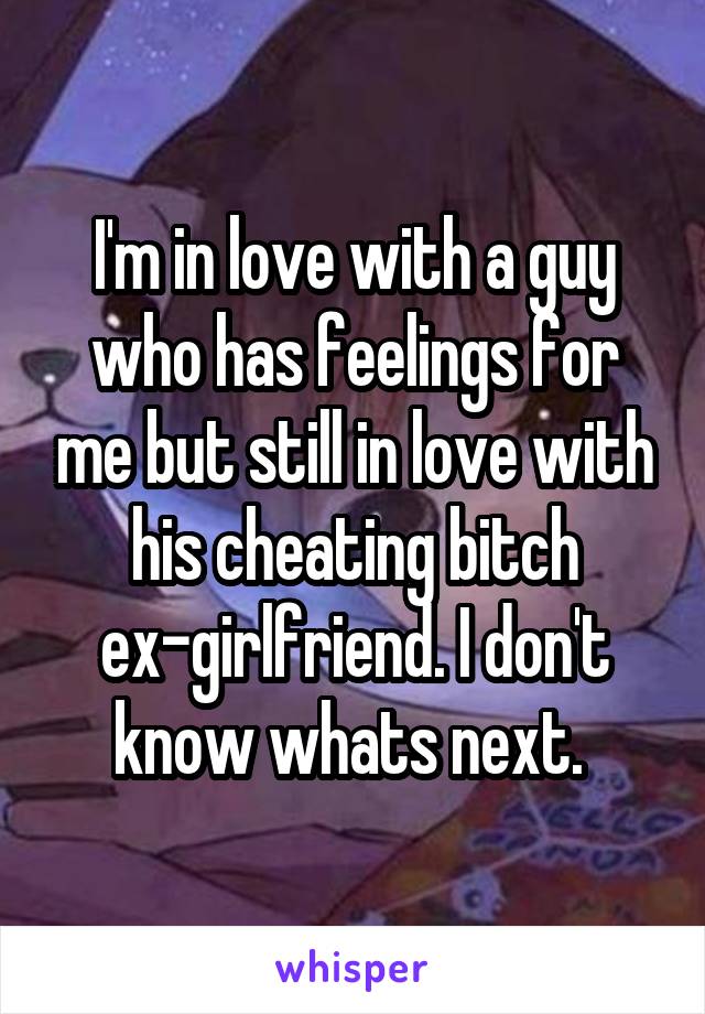 I'm in love with a guy who has feelings for me but still in love with his cheating bitch ex-girlfriend. I don't know whats next. 