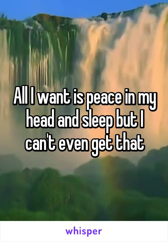 All I want is peace in my head and sleep but I can't even get that