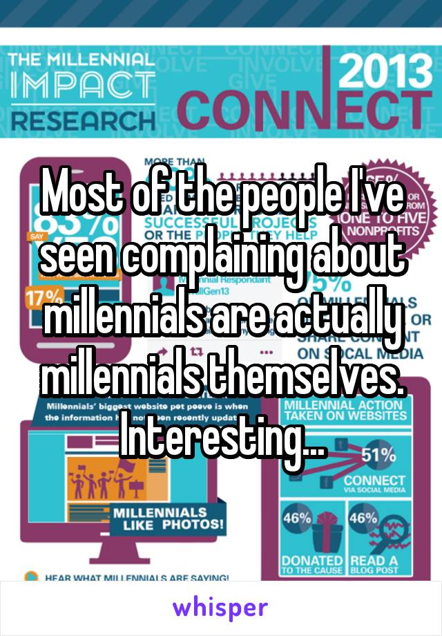 Most of the people I've seen complaining about millennials are actually millennials themselves. Interesting...