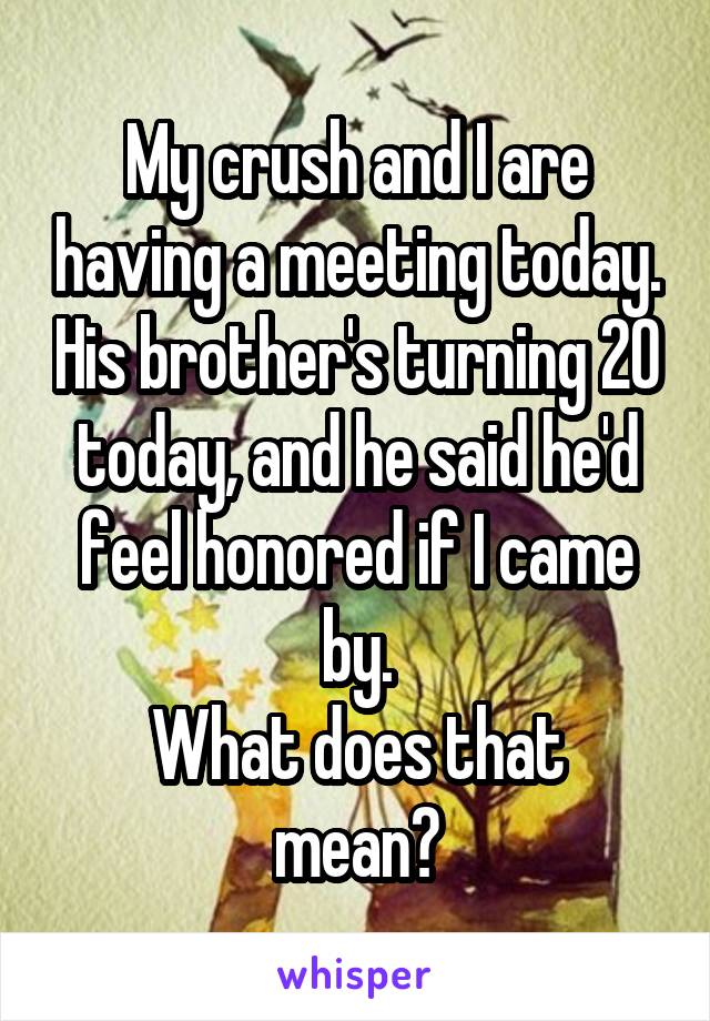 My crush and I are having a meeting today. His brother's turning 20 today, and he said he'd feel honored if I came by.
What does that mean?