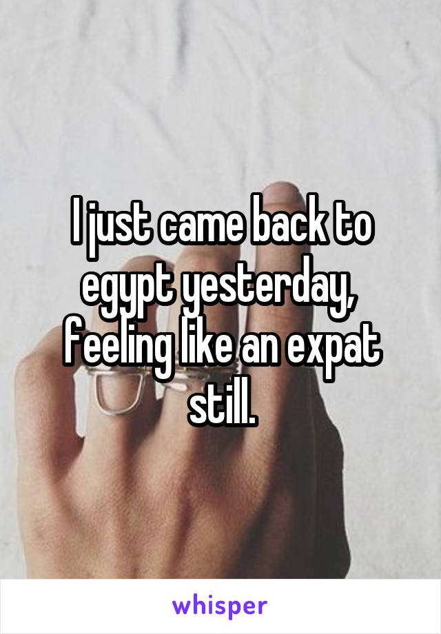 I just came back to egypt yesterday,  feeling like an expat still.