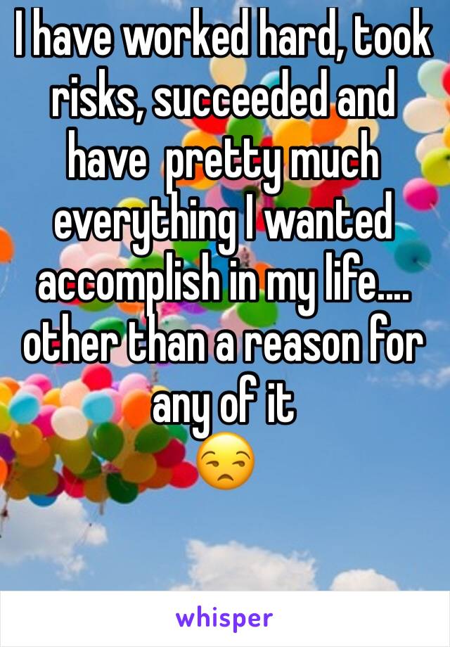 I have worked hard, took risks, succeeded and have  pretty much everything I wanted accomplish in my life.... 
other than a reason for any of it 
😒

