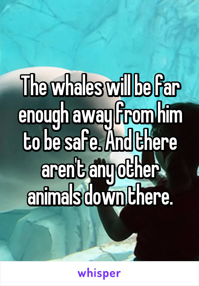 The whales will be far enough away from him to be safe. And there aren't any other animals down there.