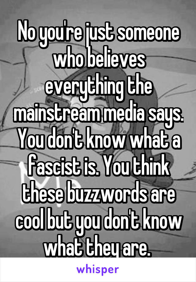 No you're just someone who believes everything the mainstream media says. You don't know what a fascist is. You think these buzzwords are cool but you don't know what they are. 