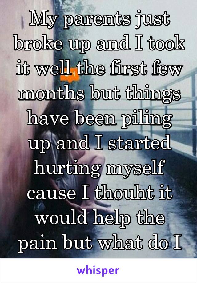 My parents just broke up and I took it well the first few months but things have been piling up and I started hurting myself cause I thouht it would help the pain but what do I do