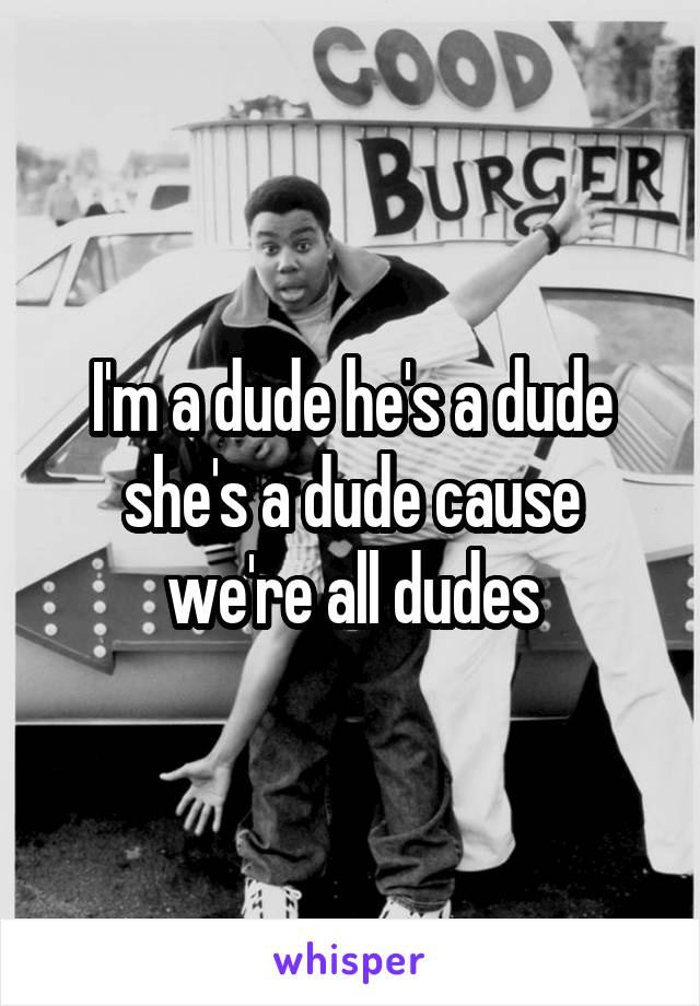 I'm a dude he's a dude she's a dude cause we're all dudes