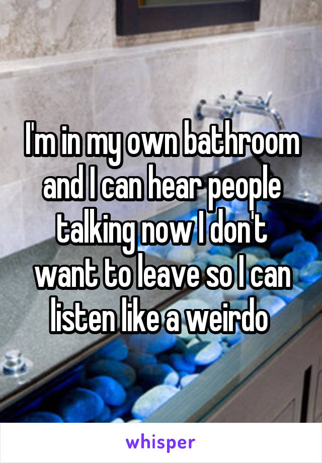 I'm in my own bathroom and I can hear people talking now I don't want to leave so I can listen like a weirdo 