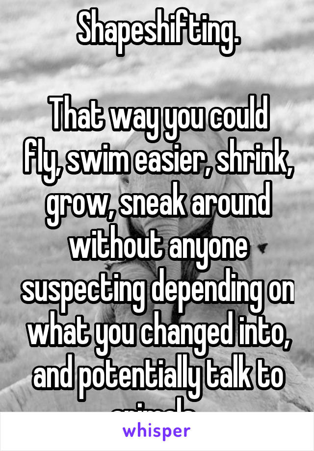 Shapeshifting.

That way you could fly, swim easier, shrink, grow, sneak around without anyone suspecting depending on what you changed into, and potentially talk to animals. 