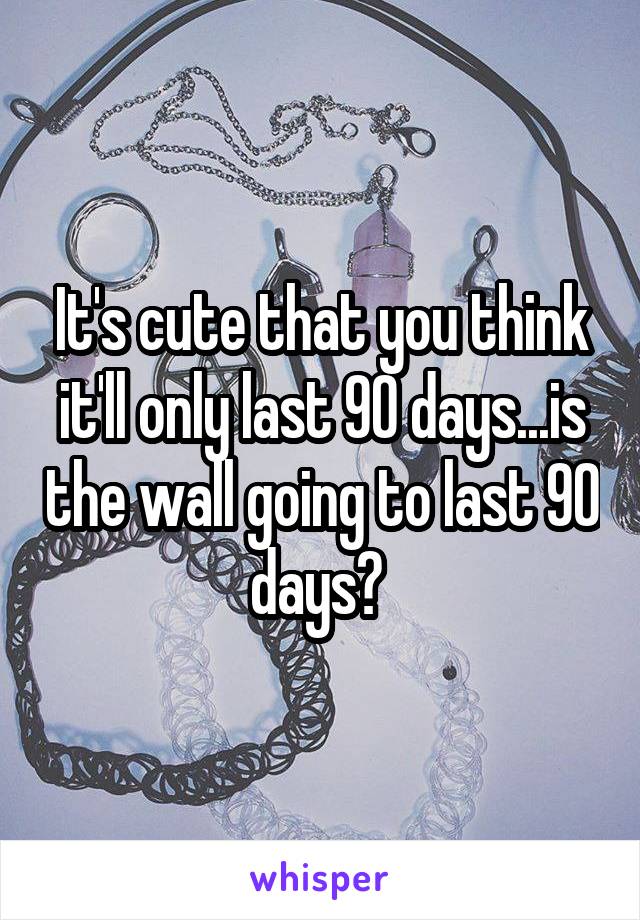 It's cute that you think it'll only last 90 days...is the wall going to last 90 days? 