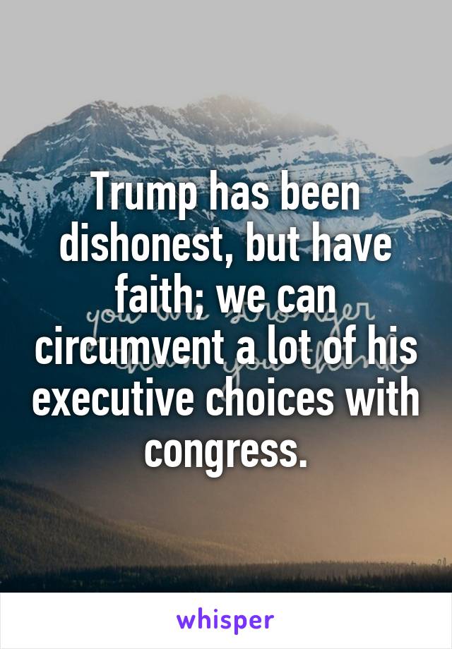 Trump has been dishonest, but have faith; we can circumvent a lot of his executive choices with congress.