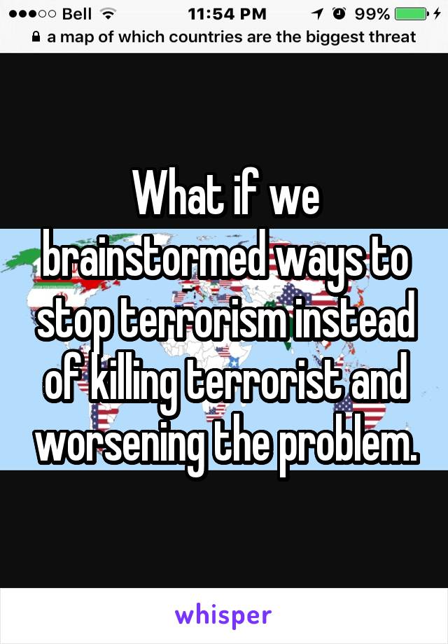 What if we brainstormed ways to stop terrorism instead of killing terrorist and worsening the problem.