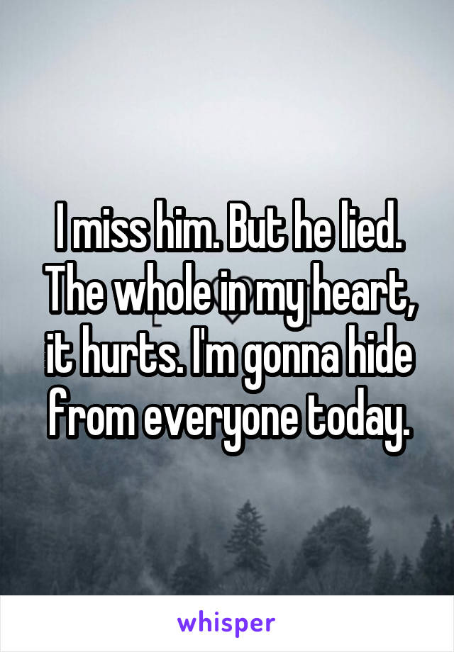 I miss him. But he lied. The whole in my heart, it hurts. I'm gonna hide from everyone today.