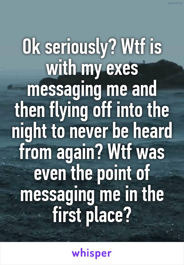 Ok seriously? Wtf is with my exes messaging me and then flying off into the night to never be heard from again? Wtf was even the point of messaging me in the first place?