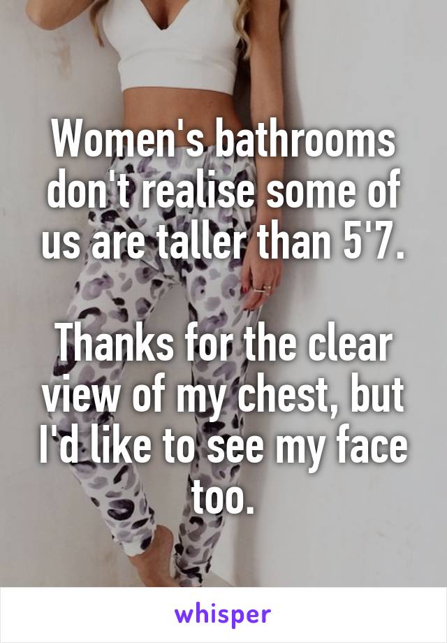 Women's bathrooms don't realise some of us are taller than 5'7.

Thanks for the clear view of my chest, but I'd like to see my face too.