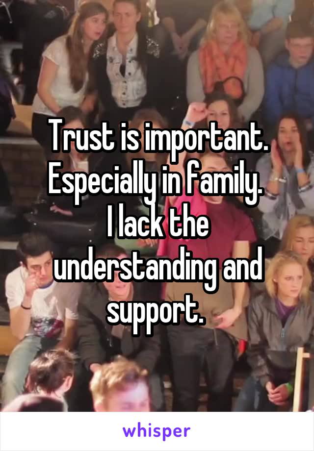 Trust is important. Especially in family. 
I lack the understanding and support. 