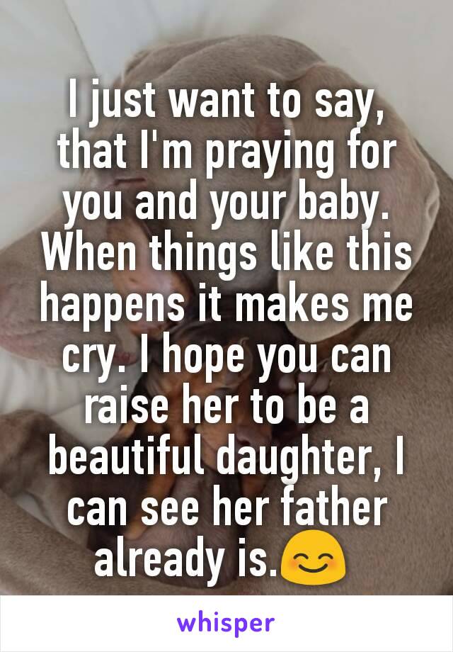 I just want to say, that I'm praying for you and your baby. When things like this happens it makes me cry. I hope you can raise her to be a beautiful daughter, I can see her father already is.😊 