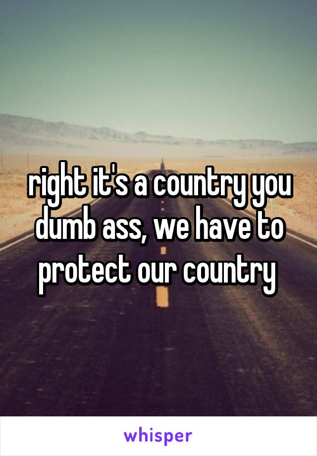 right it's a country you dumb ass, we have to protect our country 