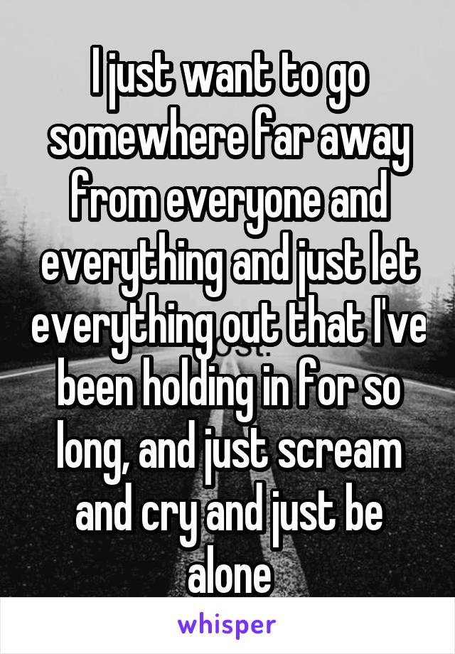 I just want to go somewhere far away from everyone and everything and just let everything out that I've been holding in for so long, and just scream and cry and just be alone