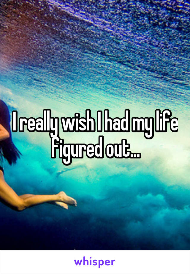 I really wish I had my life figured out...