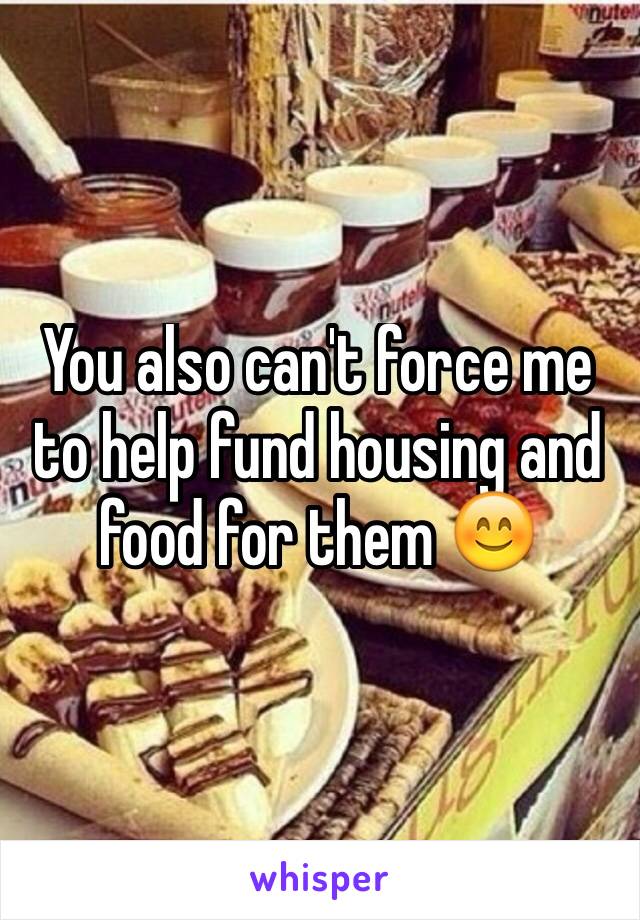 You also can't force me to help fund housing and food for them 😊