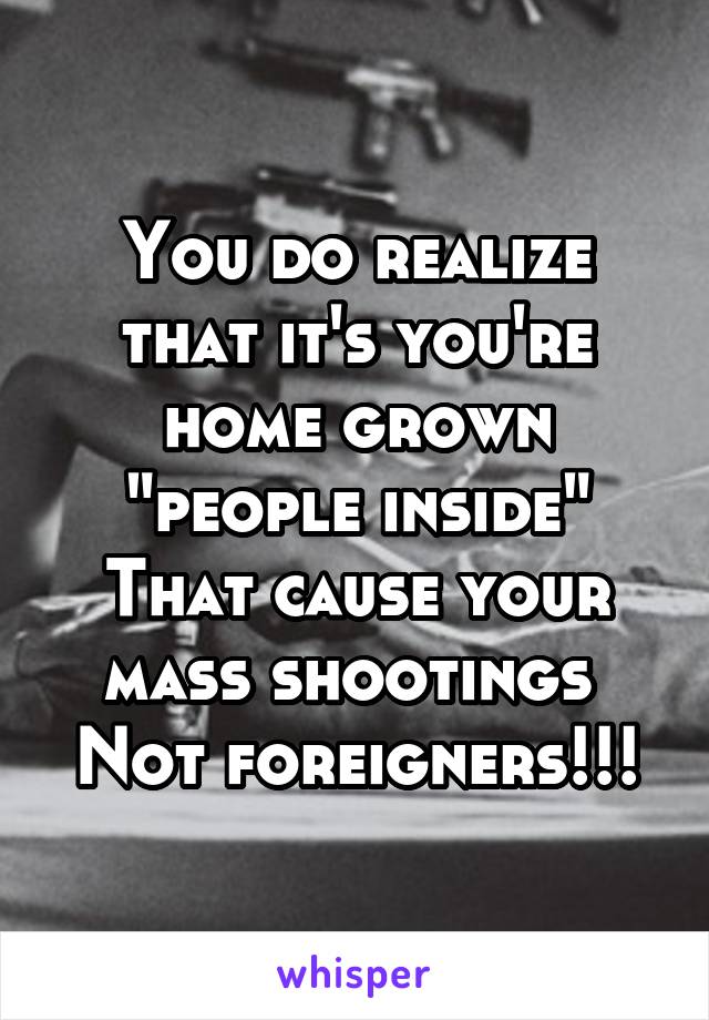 You do realize that it's you're home grown
"people inside"
That cause your mass shootings 
Not foreigners!!!