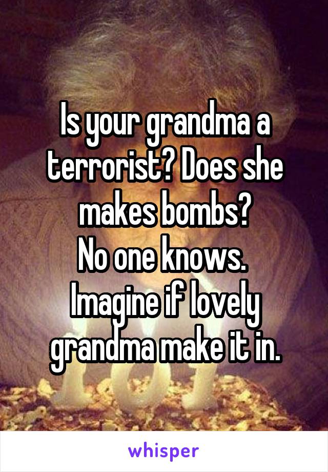 Is your grandma a terrorist? Does she makes bombs?
No one knows. 
Imagine if lovely grandma make it in.