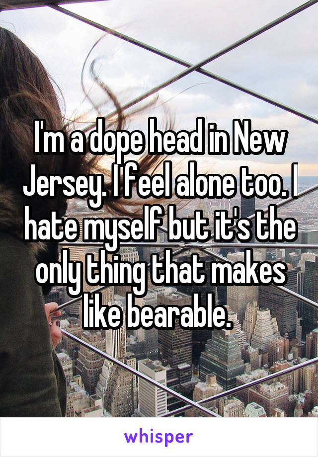 I'm a dope head in New Jersey. I feel alone too. I hate myself but it's the only thing that makes like bearable. 