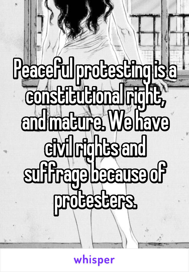 Peaceful protesting is a constitutional right, and mature. We have civil rights and suffrage because of protesters.