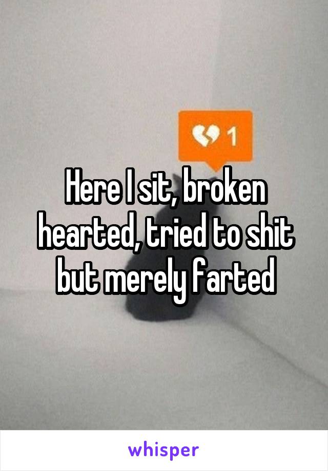 Here I sit, broken hearted, tried to shit but merely farted