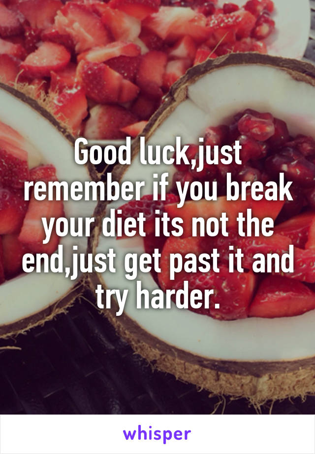 Good luck,just remember if you break your diet its not the end,just get past it and try harder.