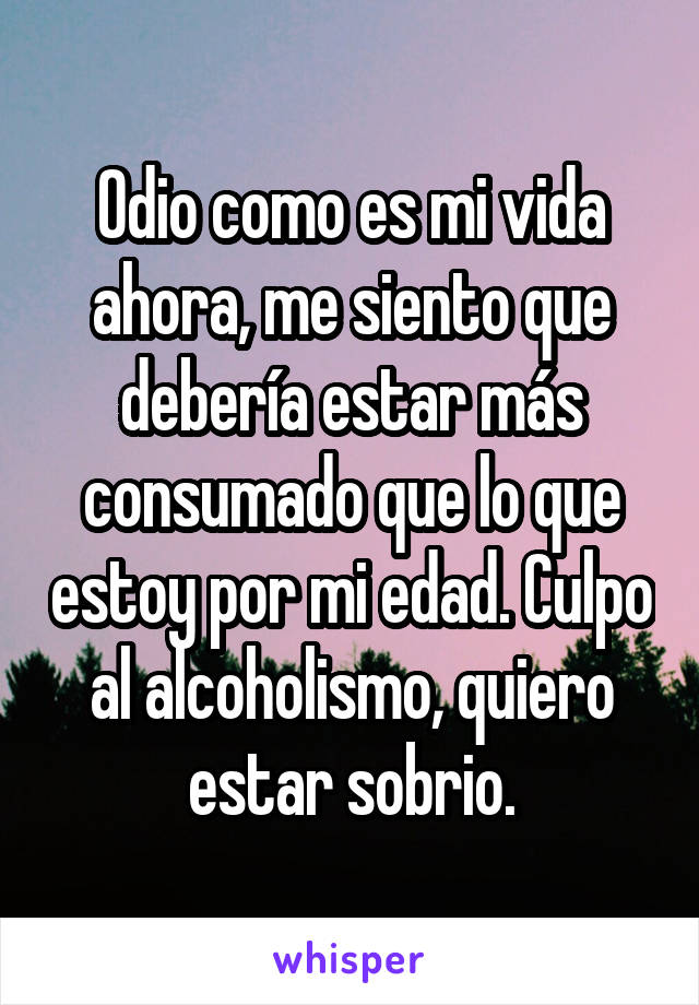 Odio como es mi vida ahora, me siento que debería estar más consumado que lo que estoy por mi edad. Culpo al alcoholismo, quiero estar sobrio.